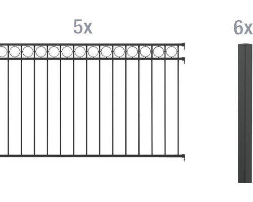 Kit de base pour clôture ALBERTS Circle à sceller dans le béton 10 x 1 m noir mat