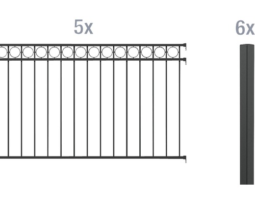 Zaun-Grundset ALBERTS Circle zum Einbetonieren 10 x 1 m schwarz-matt