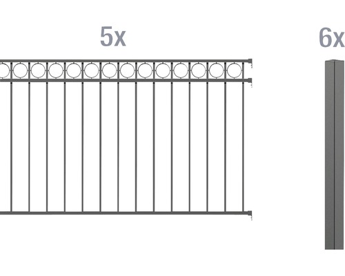 Kit de base pour clôture ALBERTS Circle à sceller dans du béton 10 x 1,20 m anthracite