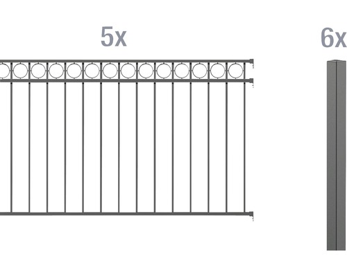 Zaun-Grundset ALBERTS Circle zum Einbetonieren 10 x 1,20 m anthrazit