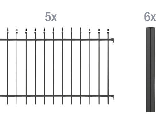 Kit de clôture de base ALBERTS Chaussee à sceller dans le béton 10 x 1 m noir mat