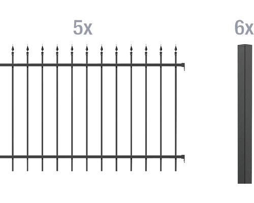 Kit de base pour clôture ALBERTS Chaussee à sceller dans le béton 10 x 1,20 m noir mat