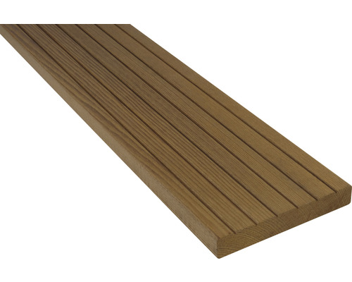 Lame de terrasse Konsta en bois de frêne thermo profilé plein rainuré/lisse 21x135x2500 mm marron foncé