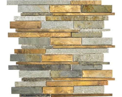 Natursteinmosaik XSK 565 mix grau/braun 30x31 cm Mosaikfliese aus Stein und Metall