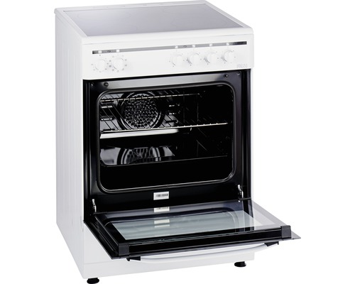 Weißer Elektroherd mit geöffneter Ofentür
