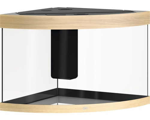 Aquarium d''angle avec cadre en bois et filtre intérieur