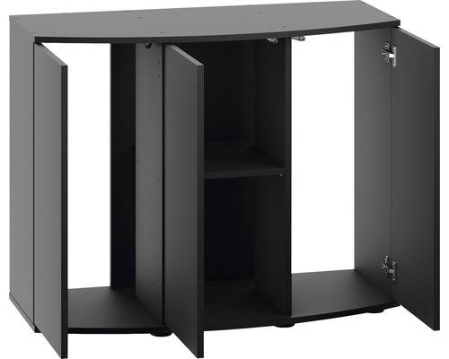 Aquariumunterschrank mit geöffneten Türen zur Aufbewahrung von Aquarienzubehör