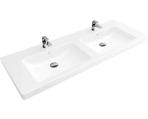 Villeroy & Boch Doppelwaschtisch Subway 130 cm weiß mit Beschichtung 7175D0R1 Doppelwaschtisch mit zwei Armaturen und Becken