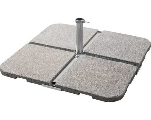 Support cruciforme parasol déporté Schneider acier 6 kg argent version gastro Support de parasol carré en granit avec tube en acier