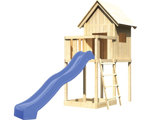 Tour de jeux avec toboggan et échelle en bois