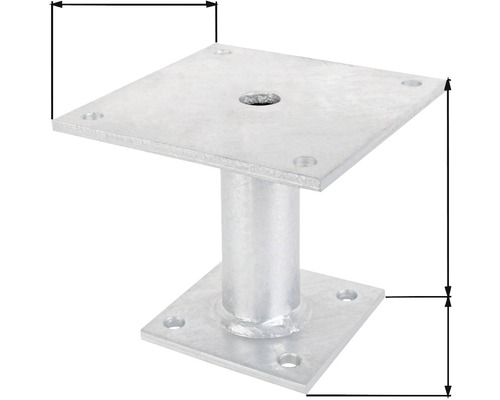 Pfostenträger aus Metall mit quadratischer Grundplatte und Montageplatte