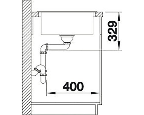 Dessin technique d''un évier avec les dimensions 329 et 400