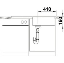 Dessin technique d''un évier avec des dimensions de 410 sur 190 millimètres.