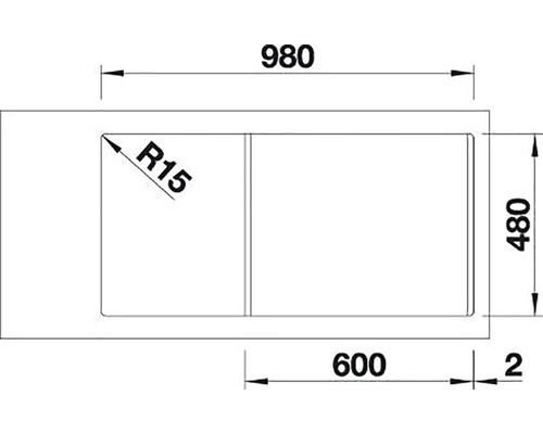 Dessin technique d''un lavabo mesurant 980 x 480 mm