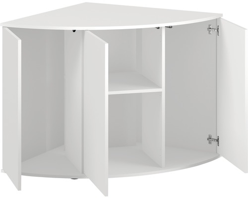 Weißer Eckschrank mit offenen Türen und Regal