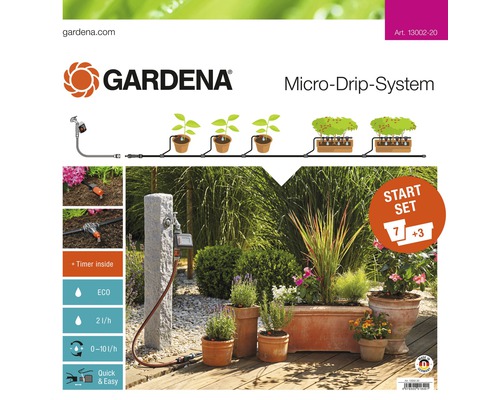 Kit d‘arrosage GARDENA Micro-Drip kit de démarrage pots pour plantes taille M automatic (pour jusqu‘à 7 pots pour plantes ou 3 bacs à plantes)