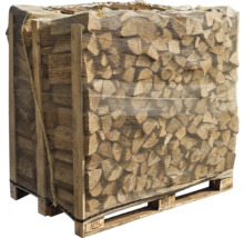 Palette de bois de chauffage prêt à l''emploi sous emballage en filet