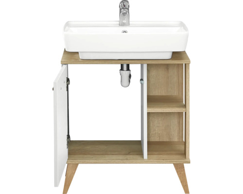 Meuble sous-lavabo avec compartiment ouvert et lavabo