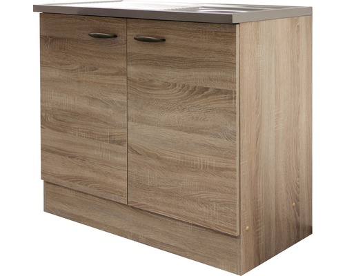 Flex Well Spülenschrank inkl Spüle Oslo BxTxH 100x50x85 cm sonoma eiche matt zerlegt Anschlag links rechts