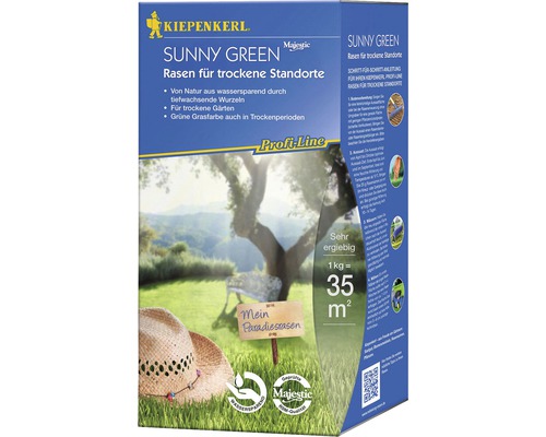 Semences de gazon Kiepenkerl pour endroits secs 1 kg 35 m² Graines de gazon Kiepenkerl Sunny Green pour les sites secs, suffisant pour 35 mètres carrés