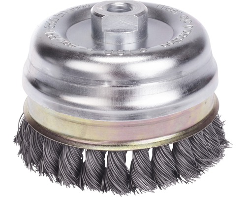 Brosse ronde tressée Lessmann Ø 80 mm fil d'acier inoxydable avec anneau d'appui Brosse boisseau en fil métallique pour perceuses
