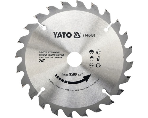 Kreissägeblatt Yato Bauholz 160 x 2,2 x 20mm 24 Z
