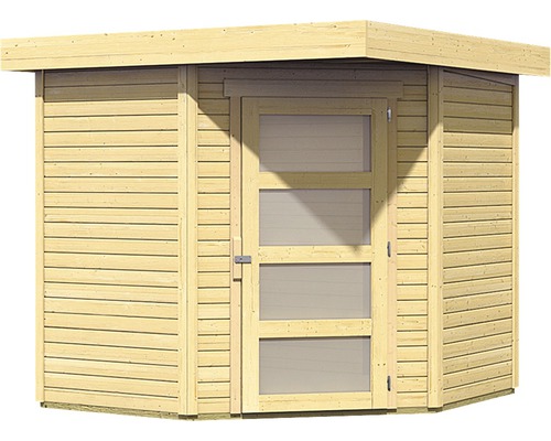 Holzgartenhaus mit Tür und Fenstern