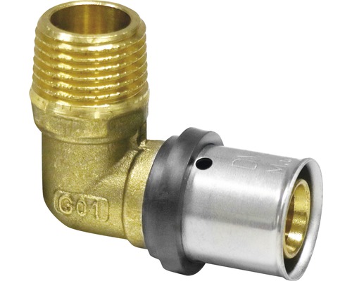 Raccord à sertir coude à 90° veporit. Connect contour TH et contour U 20 mm x filetage extérieur 1/2" pour tuyau composite