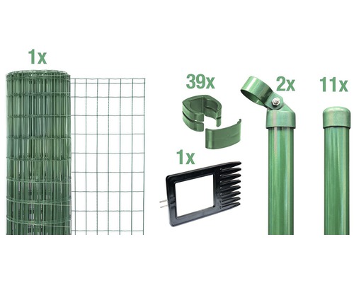 Ensemble complet de clôture ALBERTS Fix-Clip Pro®, à sceller dans le béton, 25 x 1,02 m vert