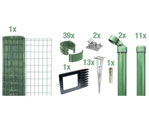 Zaunkomplett-Set ALBERTS Fix-Clip Pro® für Einschlaghülse 25 m x 81 cm grün