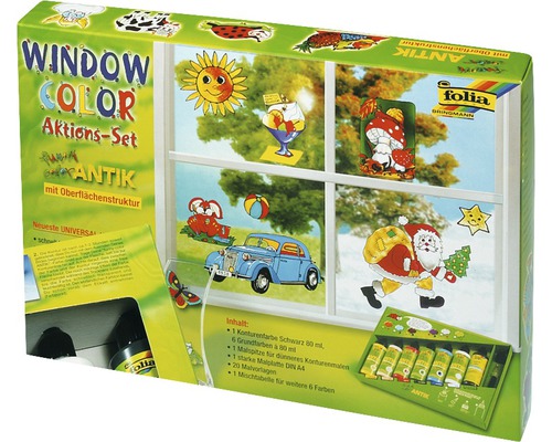 Set d''action de peinture pour fenêtre avec images de fenêtre et peintures