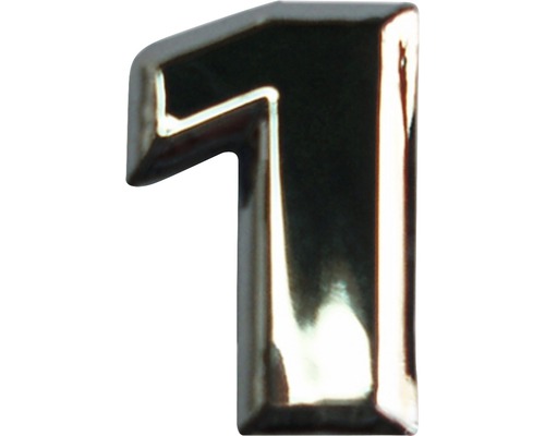 Autocollant 3D en relief portant le chiffre « 1 », chrome, hauteur de police 25 mm