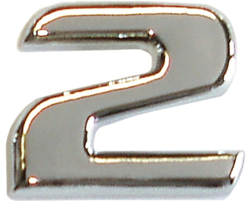 Autocollant 3D en relief portant le chiffre « 2 », chrome, hauteur de police 25 mm