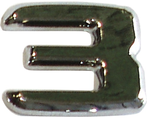 Autocollant 3D en relief portant le chiffre « 3 », chrome, hauteur de police 25 mm