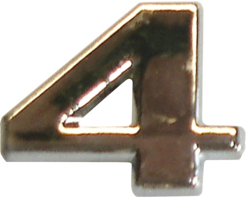 Autocollant 3D en relief portant le chiffre « 4 », chrome, hauteur de police 25 mm
