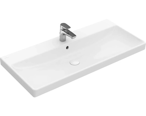 Villeroy & Boch Möbel-Waschtisch Avento 100 cm weiß mit Beschichtung 4156A5R1 Rechteckiges Keramik Waschbecken mit Armatur