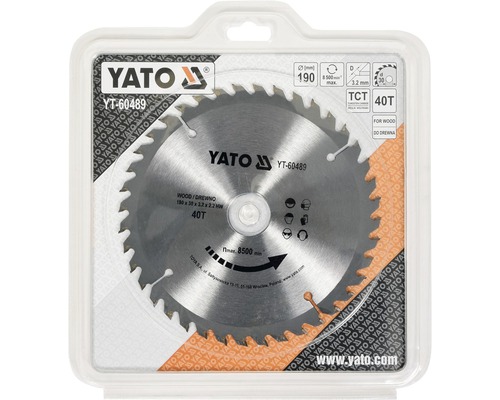 Lame de scie circulaire Yato pour bois, 190 millimètres, 40 dents
