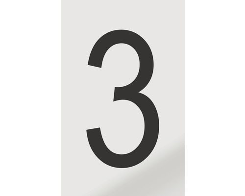 Autocollant chiffre « 3 » en alu noir imprimé 60x100 mm