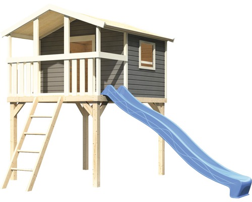 Spielhaus aus Holz mit Rutsche und Leiter