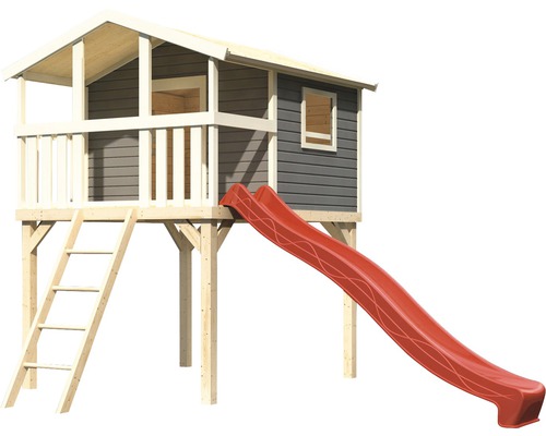 Maisonnette en bois avec toboggan et échelle