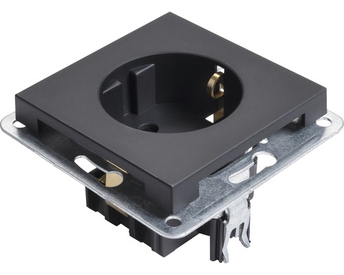 Prise de courant avec couvercle carré noir et cadre métallique