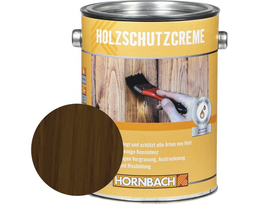 Crème de protection du bois HORNBACH noyer 2,5 l Boîte de crème de protection du bois avec échantillon de couleur