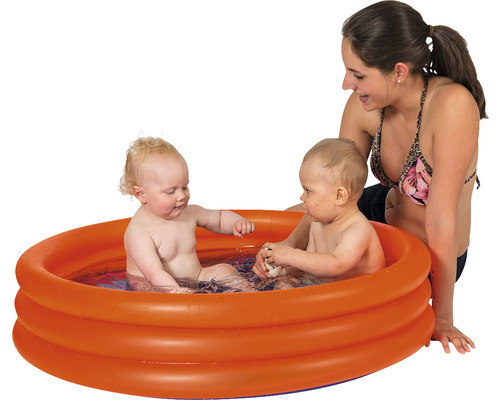 Planschbecken Happy People 3-Ring-Pool Ø 122x23 cm orange Aufblasbares Planschbecken mit zwei Kindern und einer Frau