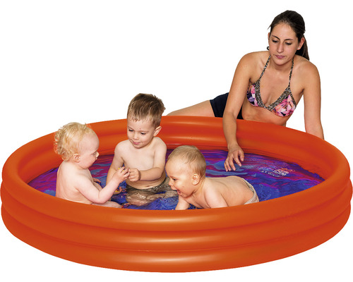 Planschbecken Happy People 3-Ring-Pool Ø 157x28 cm orange Mutter und Kinder in einem aufblasbaren Planschbecken