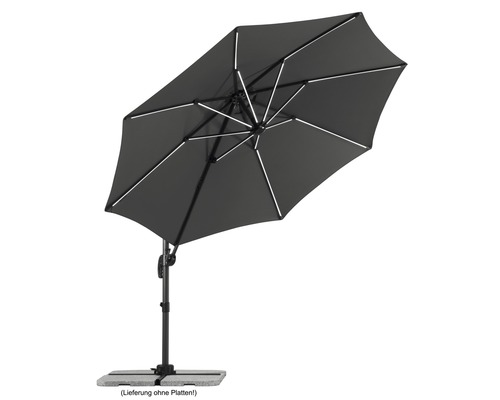 Grauer Ampelschirm mit Schirmständer