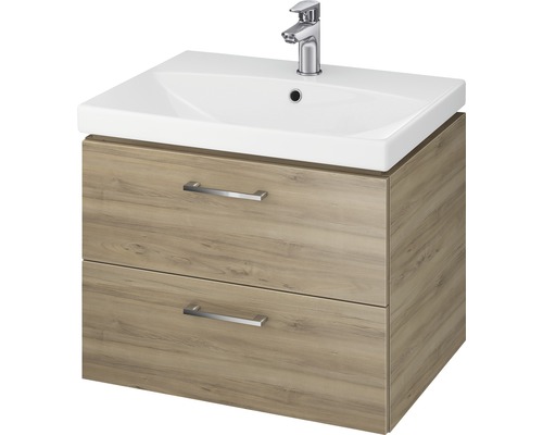 Set de meubles de salle de bains Cersanit Lara City lxhxp 59,4 x 46 x 44,7 cm couleur de façade noyer avec vasque céramique blanc S801-143-DSM