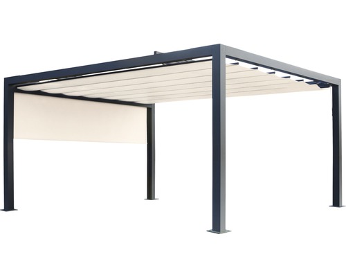 Pergola avec toit en tissu et partie latérale comme protection solaire