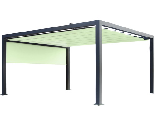 Pergola autoportante avec toit à lamelles et partie latérale