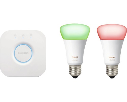 Philips Hue Bridge avec deux ampoules colorées