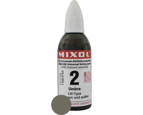 Concentré de colorant MIXOL® 2 terre d'ombre 20 ml Pâte colorante universelle Mixol Umbra pour intérieur et extérieur